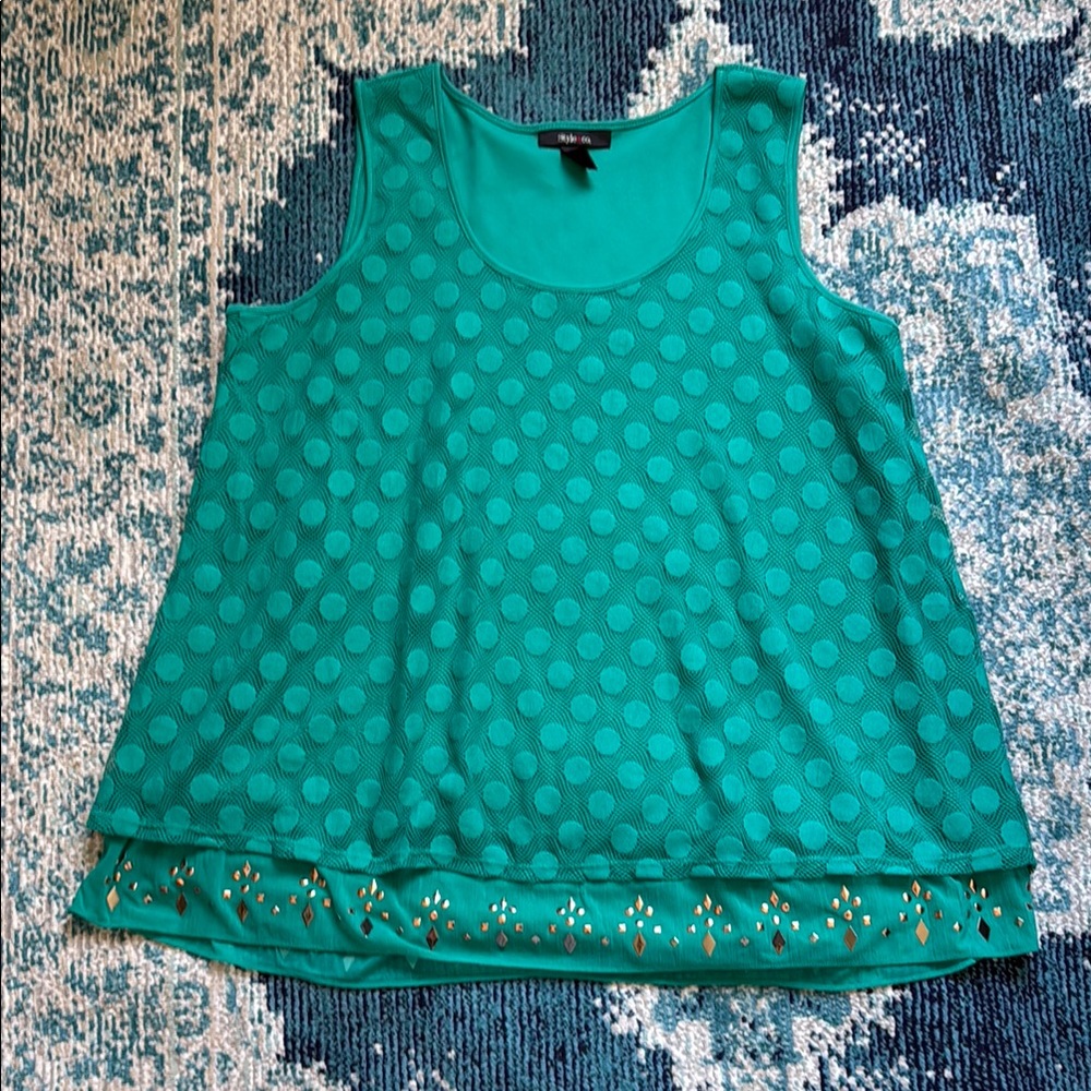 Style & Co. Layered Embellished Green Tank Top
